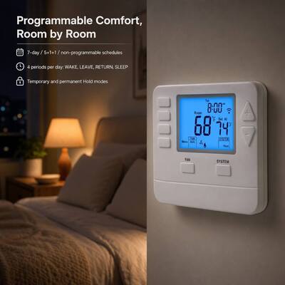 Large LCD Display Adjustable WIFI TUYA Smart 7 Day 1 Heat 1 Cool Thermostat For Temperature Control