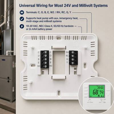 24V Temperature Ranges 32°F to 99°F Heat Pump Non-programmable Temperature Controller Wall Or Junction Box Mounting Options For Industrial Heating