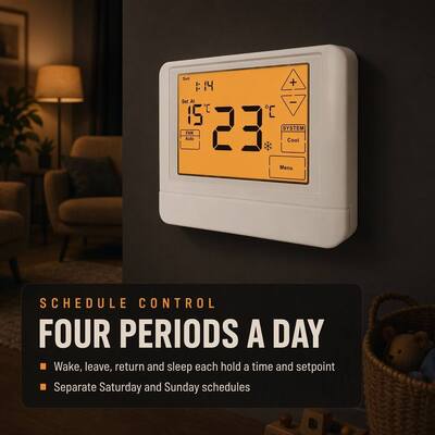 Large LCD Compressor Delay Protection 5 Minutes 1 Heat 1 Cool Wired 7 Day Air Conditioning Hotel Home HVAC Temperature Controller  for Apartment
