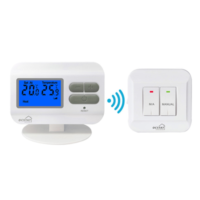 Riseem azul ou laranja luz preta termostato de sala de RF com interruptor automático / manual