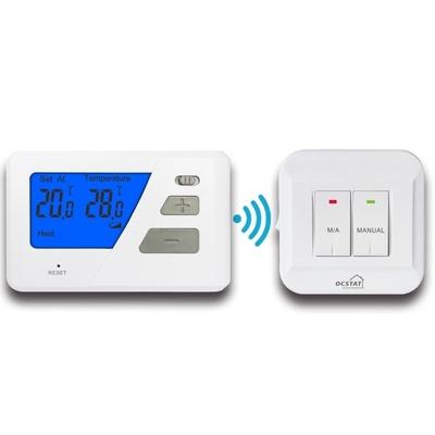 Riseem Luz de fundo azul RF termostato digital não programável para caldeiras com indicador de bat - baixo