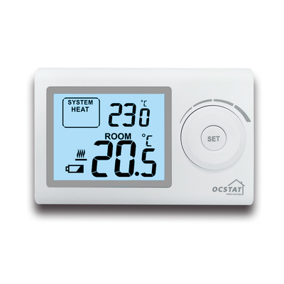 Termóstato de ambiente digital não programável de 230V para aquecimento, alimentado por pilhas