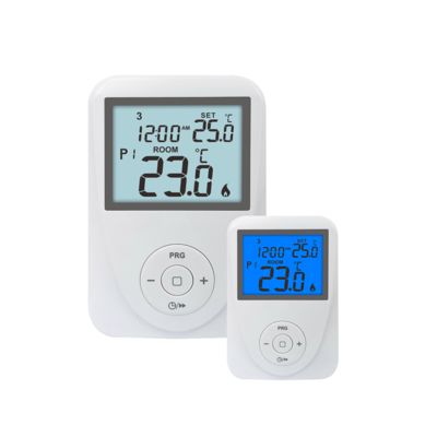 Termostato de ambiente para aquecimento por piso radiante com visor LCD programável em branco para espaços habitacionais confortáveis