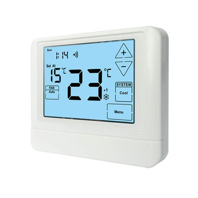 Fornecimento de energia 18 30 VAC NEC Classe II 7 Dia WIFI TUYA Programável Termostato para casa com modo de operação do ventilador ligado e ABS antiinflamável PC para desempenho HVAC