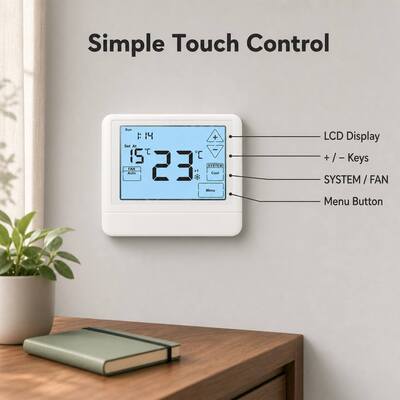 24V termostato de bomba de calor programável com fio que fornece 5 minutos de proteção contra atrasos do compressor projetado para programação de HVAC