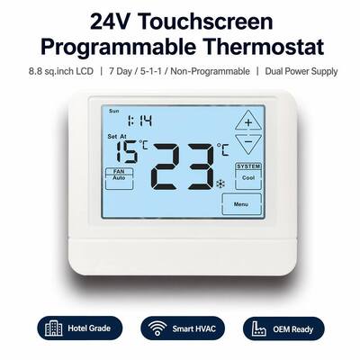 Digital HVAC Termostato Programável Sala Eletrônica 24V LCD Bateria Termostato Oferecendo Luz de fundo Cor Branco Azul Verde e Controlos de Temperatura Faixas 44°F a 90°F 7°C a 32°C para Soluções Climáticas