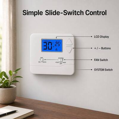 Riseem ABS Housing Material Wired Room Thermostat com precisão de ± 1C e modo de controlo manual/automático