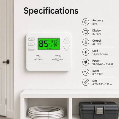 Termostato de ar condicionado programável para quarto com montagem em parede ou caixa de junção e função de economia de energia