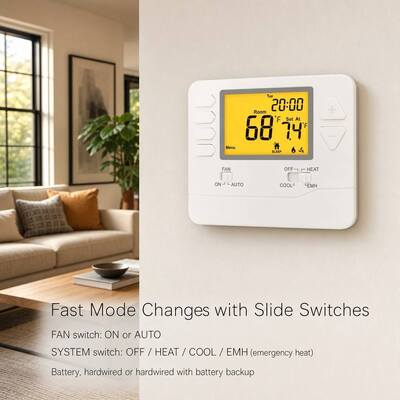 Termostato doméstico programável ajustável Heagstat 24V 2 calor 1 frio para bomba de calor