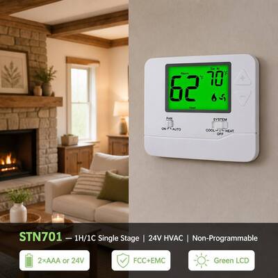 Termostato HVAC Digital para Casa Não Programável 24V Designações de Terminais C Adequado para Aplicações Convencionais Tipo Sistemas de Aquecimento e Arrefecimento