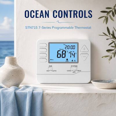 Anti-inflamável ABS PC 7 Dia Programável LCD Digital HVAC Controle de temperatura do termostato Alimentado por 2 baterias alcalinas AAA ou 18 30 VAC NEC Classe II para sistemas comerciais HVAC
