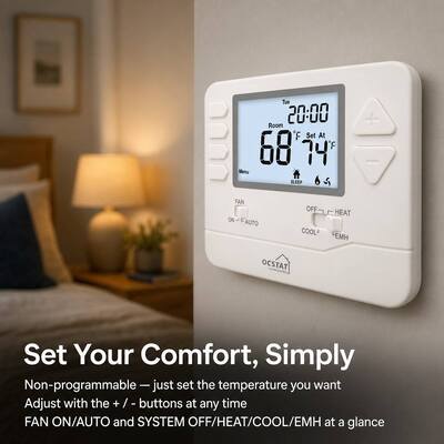 Hotéis e apartamentos bomba de calor de estilo norte-americano não programável poupança de energia 24V 2 calor 1 frio termostato com fio para aplicações comerciais