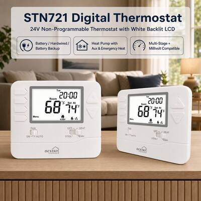 STN721 Bomba de calor comercial 2 calor 1 display LCD frio termostato HVAC com fio para casa e hotel