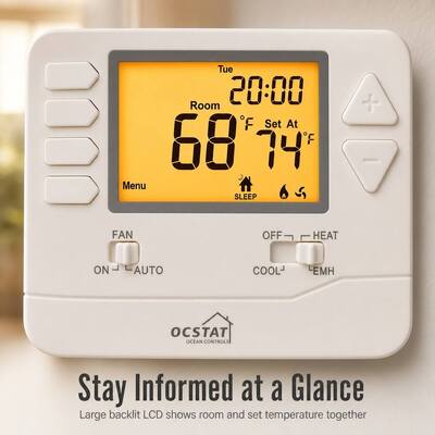 24V C designações de terminais bomba de calor não programável Mutil estágio termostato operado por bateria sistema EMHEAT modo de operação 1 Amp por terminal classificação de carga ideal para controle HVAC