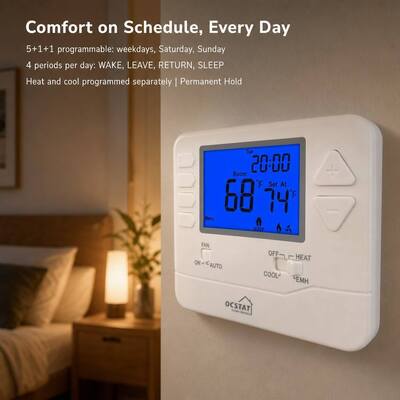 Termostato Programável de 7 Dias para Bomba de Calor Multi-Estágio de 24V para Equipamentos de Aquecimento e Refrigeração em Quartos de Hotel