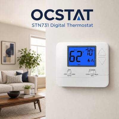 Termostato de Controle de Temperatura para Sistema HVAC PTAC 24V a Bateria, Não Programável, 1 Aquecimento, 1 Resfriamento, Display LCD