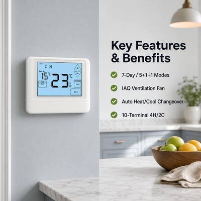 Bomba de calor de 24 V ou a bateria 7 Dia 2 calor 2 frio tela sensível ao toque termostato LCD para sistema HVAC de hotel e apartamento
