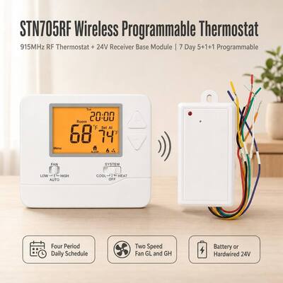Aquecimento e Refrigeração Operados por 24V ou Bateria Termostato PTAC RF Sem Fio de Estágio Único de 7 Dias para Sistema HVAC