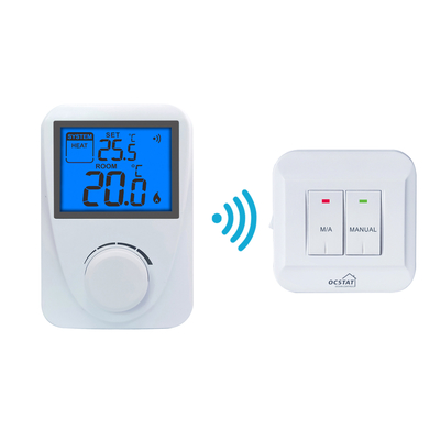 Riseem Luz de fundo azul Caldeira de gás RF sem fio Termostato não programável com interruptor de aquecimento / desligamento / resfriamento